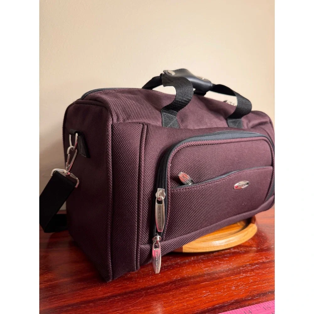 Pierre Cardin Burgundy Ballistic Nylon Travel Duffel Bag Shoulder Strap Lock Key